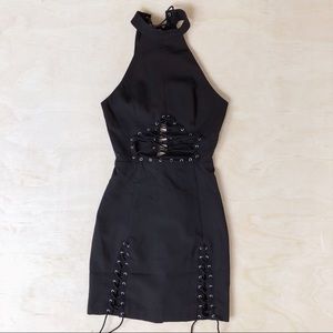 NWOT NBD Black Lace Up Halter Dress